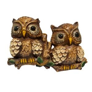 Vintage 70's Seventies Chalkware Owls Wall Hanging